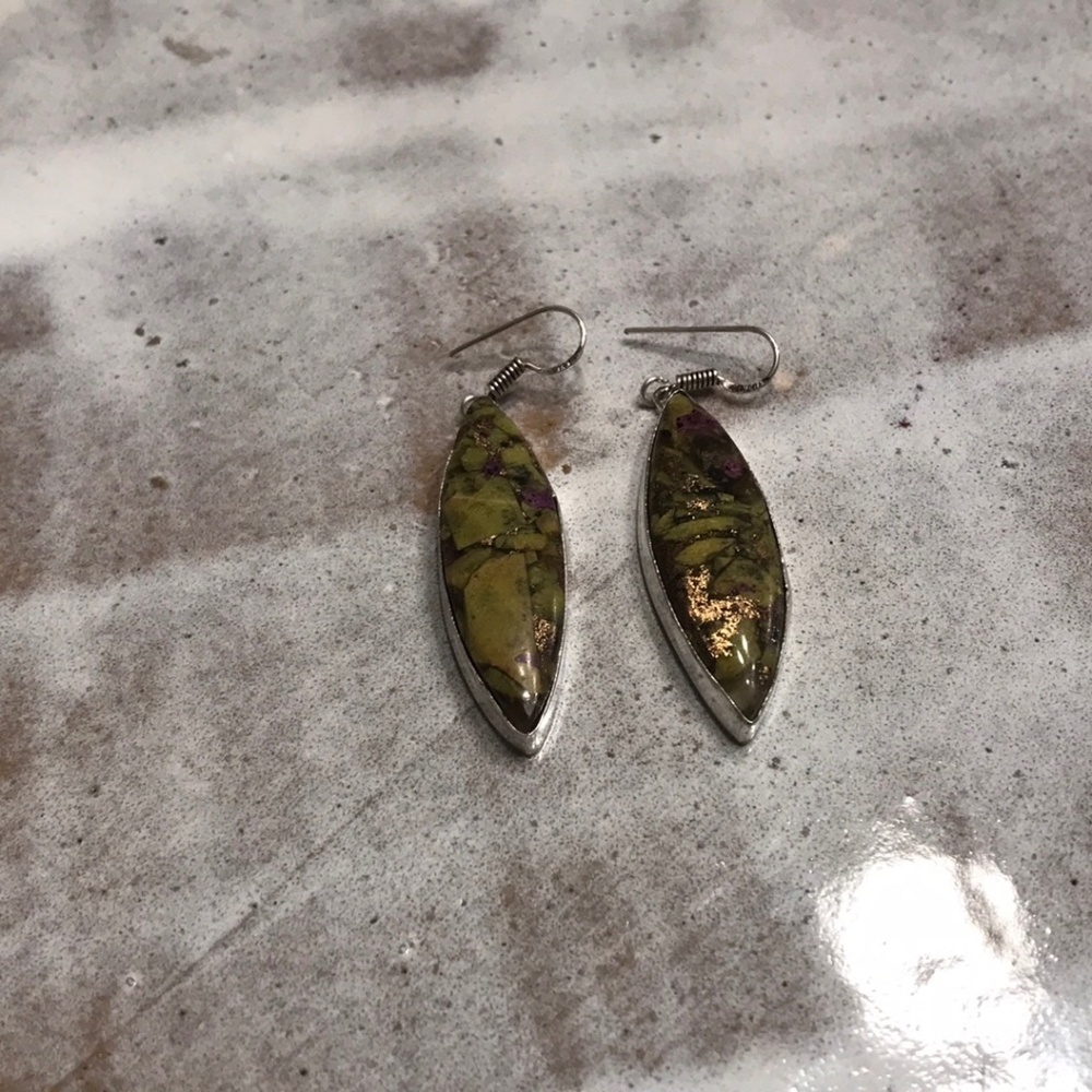 Sterling Silver and Jasper Dangle Earrings